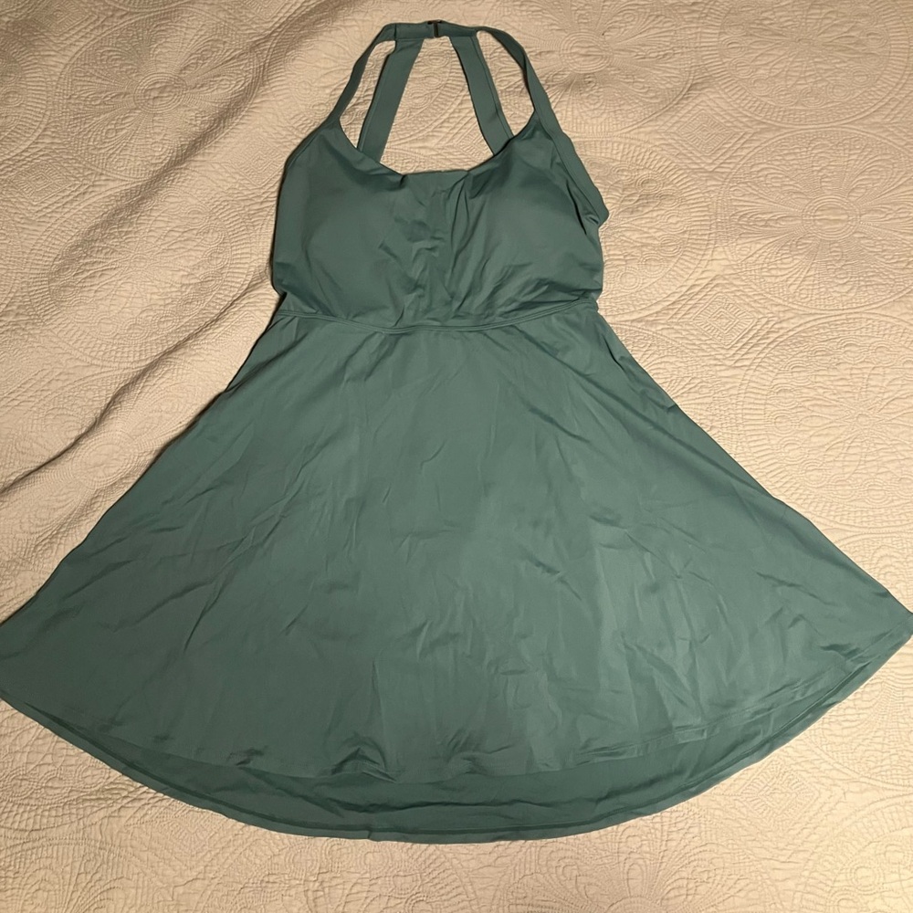 HALARA Teal Backless Halter Dress